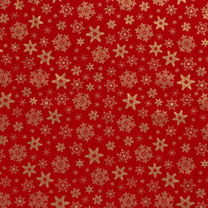 Tissu de Noël motif Etoiles et étoiles de neiges or fond rouge - Oeko tex