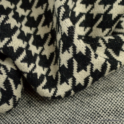 Tissu maille tricot à motif pied de poule Noir