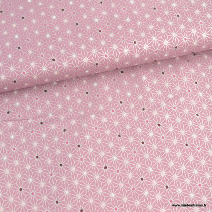 Tissu motif Asanoha or fond Rose - Oeko tex