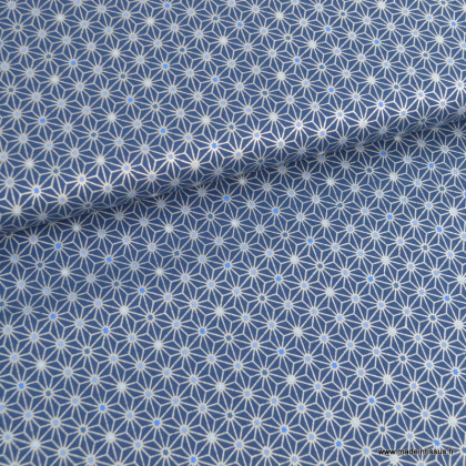 Tissu motif Asanoha or fond bleu marine - Oeko tex