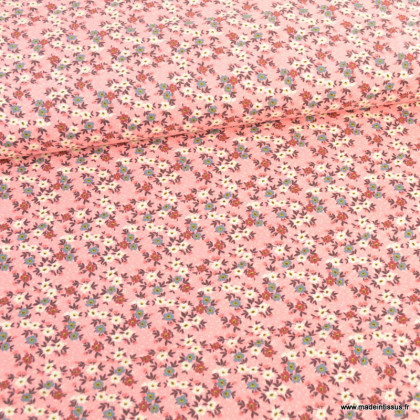 Tissu velours milleraies fleuri fond rose - oeko tex