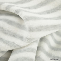 Tissu velours rasé nicky à rayures gris et blanc - oeko tex