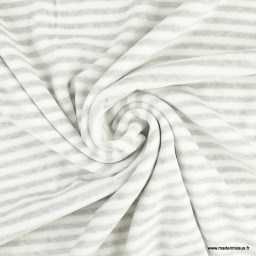 Tissu velours rasé nicky à rayures gris et blanc - oeko tex