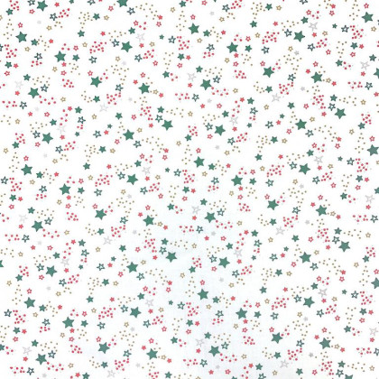 Tissu coton Lyra motifs étoiles vertes et rouges fond blanc - Oeko tex
