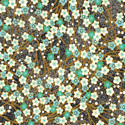 Tissu coton Japon motifs fleurs Turquoise - Oeko tex