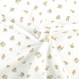 Tissu Double gaze Hope coton motif fleurs camel fond blanc - oeko tex