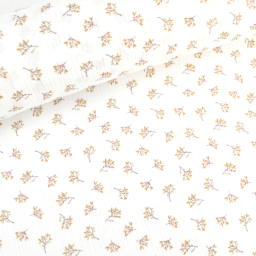 Tissu Double gaze Judy coton motif fleurs camel fond blanc - oeko tex