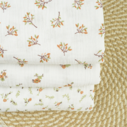 Tissu Double gaze Janet coton motif fleurs camel fond blanc - oeko tex