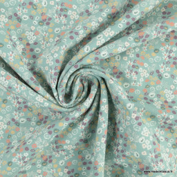 Tissu sergé de coton à petites fleurs fond céladon