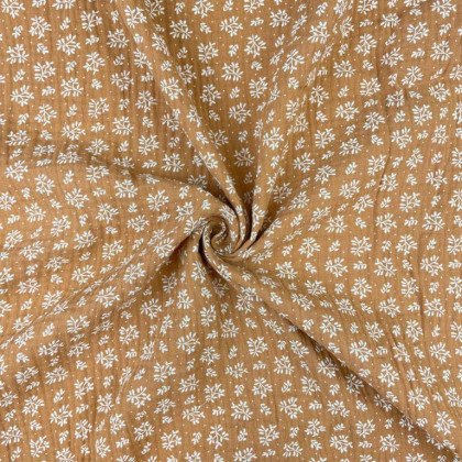 Tissu Double gaze Meesya coton motif fleurs camel - oeko tex