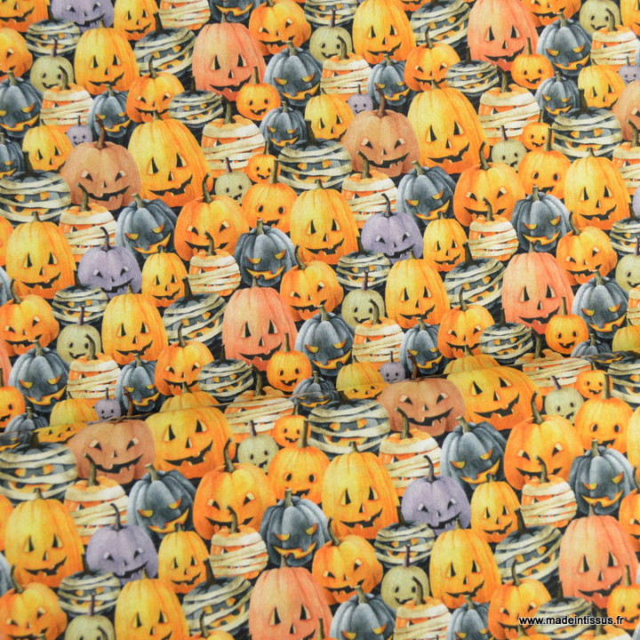 Popeline Bio Halloween motif citrouilles -  oeko tex