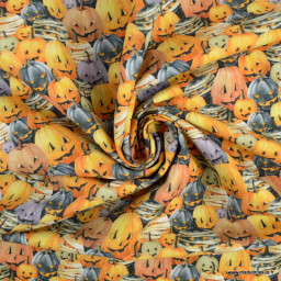 Popeline Bio Halloween motif citrouilles -  oeko tex