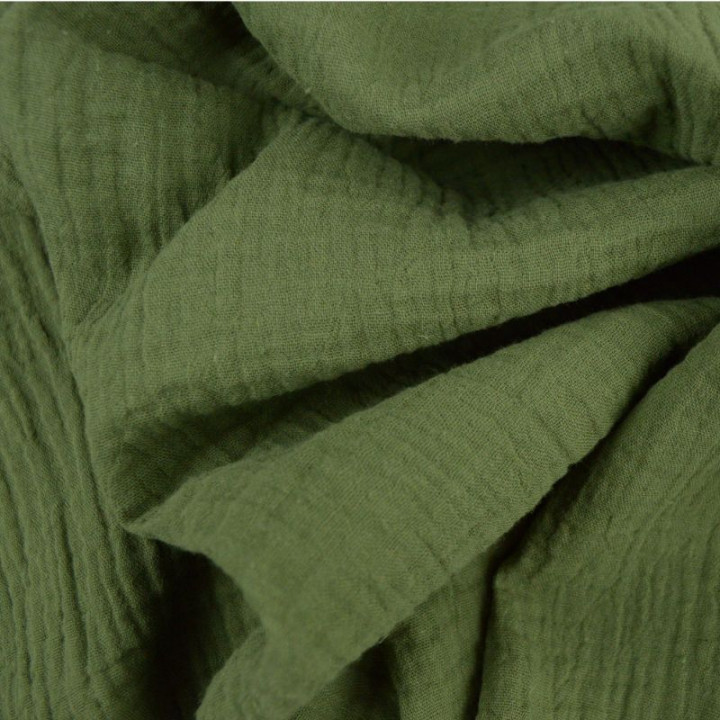 Tissu Double gaze coton Colois vert fougère - oeko tex
