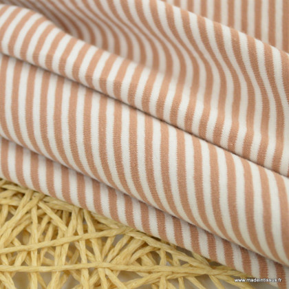 Tissu jersey à fines rayures rose nude et blanc - Oeko tex