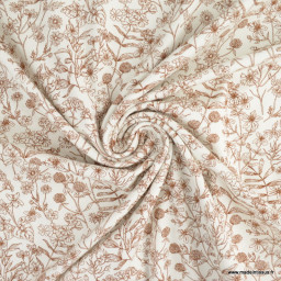 Tissu jersey motifs fleurs fond blanc cassé - Oeko tex