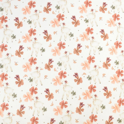 Tissu coton Dolly motifs agneaux et fleurs fond blanc - Oeko tex