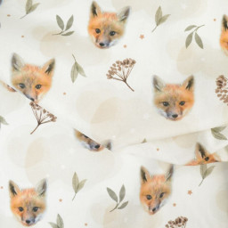 Tissu coton Muzo motifs têtes de renards fond blanc - Oeko tex