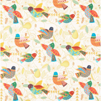 Tissu Popeline coton imprimé oiseaux dorés "Folkrorico" par Alexander Henry