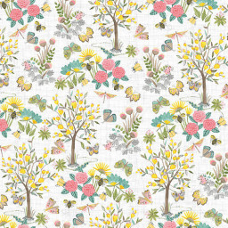 Tissu Popeline coton Folk Garden - Blank Quilting Fabrics studio Trees & Flowers