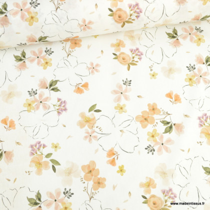 Tissu coton Lilia motif fleurs fond blanc - Oeko tex
