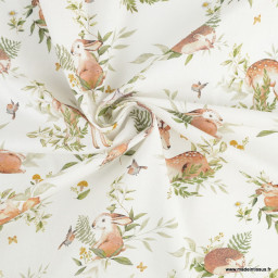 Tissu coton Redland motifs animaux fond blanc - Oeko tex