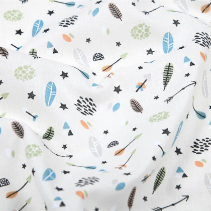 Tissu coton Meeko motifs flèches et plumes fond naturel - Oeko tex