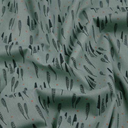 Tissu coton Plumosaure motifs plumes fond vert - Oeko tex