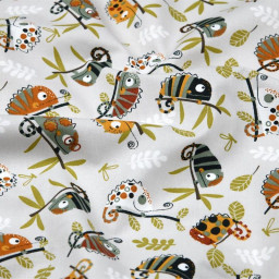 Tissu coton Pascal motifs caméléon fond naturel - Oeko tex