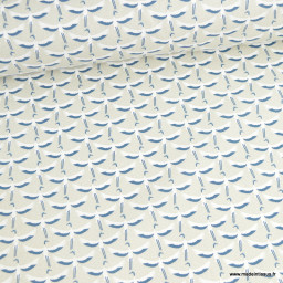 Tissu coton imprimé Grue lin et indigo - label Oeko tex class 1