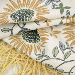 Tissu coton Florena motifs fleurs fond écru - label Oeko tex class 1