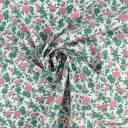 Tissu coton Javamini imprimé fleurs vert sapin et rouge - Oeko tex