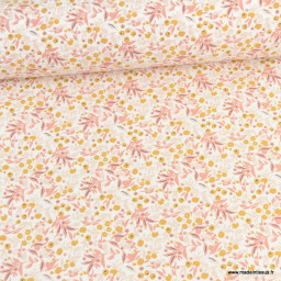Tissu coton Tisania imprimé fleurs Marsala et Ocre - Oeko tex