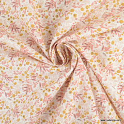 Tissu coton Tisania imprimé fleurs Marsala et Ocre - Oeko tex