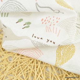 Tissu cretonne coton Ficelle motifs éléphants et arbres -  oeko tex