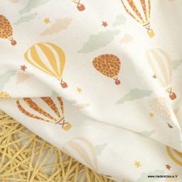 Tissu cretonne coton Mong motif montgolfières -  oeko tex