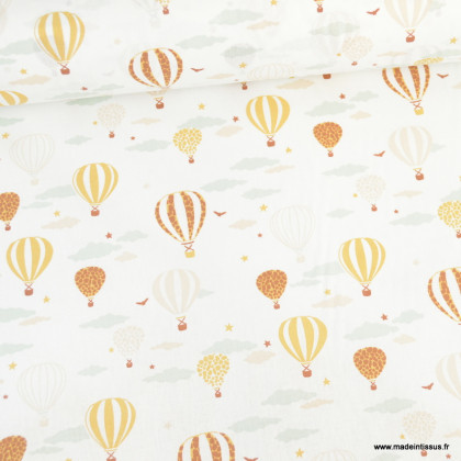 Tissu cretonne coton Mong motif montgolfières -  oeko tex