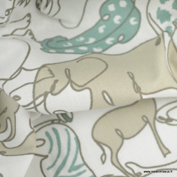 Tissu cretonne coton Safero motif animaux de la jungle -  oeko tex
