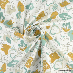 Tissu cretonne coton Samon motif animaux de la jungle -  oeko tex
