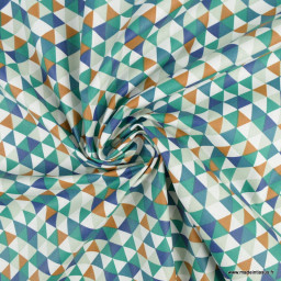 Tissu coton Enduit Trimix motif graphique bleu et vert -  Oeko tex