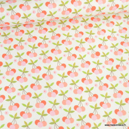 Tissu coton Enduit motif cerises multicouleurs