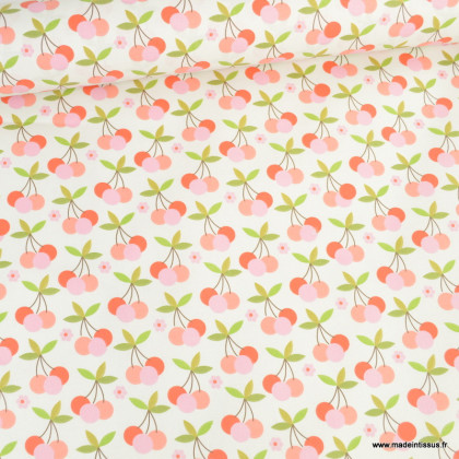 Tissu coton Enduit motif cerises multicouleurs