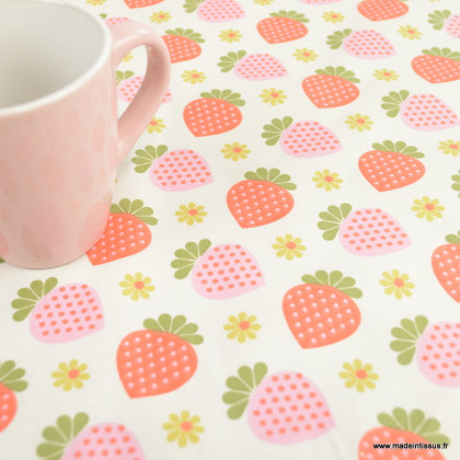 Tissu coton Enduit Mika motifs fraises