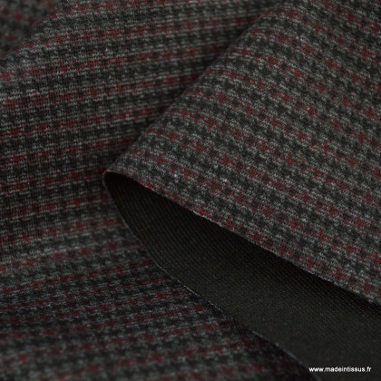Tissu Jersey milano motifs pied de poule gris et rouge