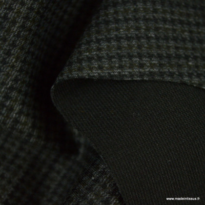 Tissu Jersey milano motifs pied de poule gris et vert