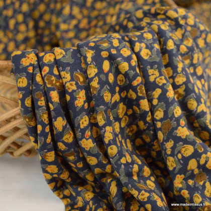 Tissu Jersey de Viscose motif tâches marine et ocre - oeko tex