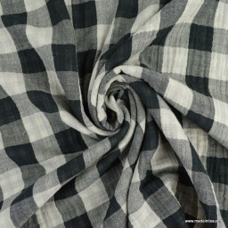 Tissu Double gaze en Vichy réversible noir et blanc - oeko tex