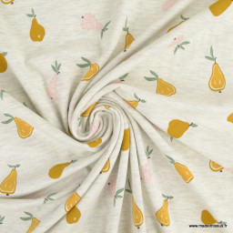 Tissu Jersey glitter motifs poires fond écru Poppy fabrics - oeko tex