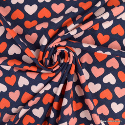 Tissu Jersey Bio motifs coeurs fond marine Poppy fabrics - oeko tex