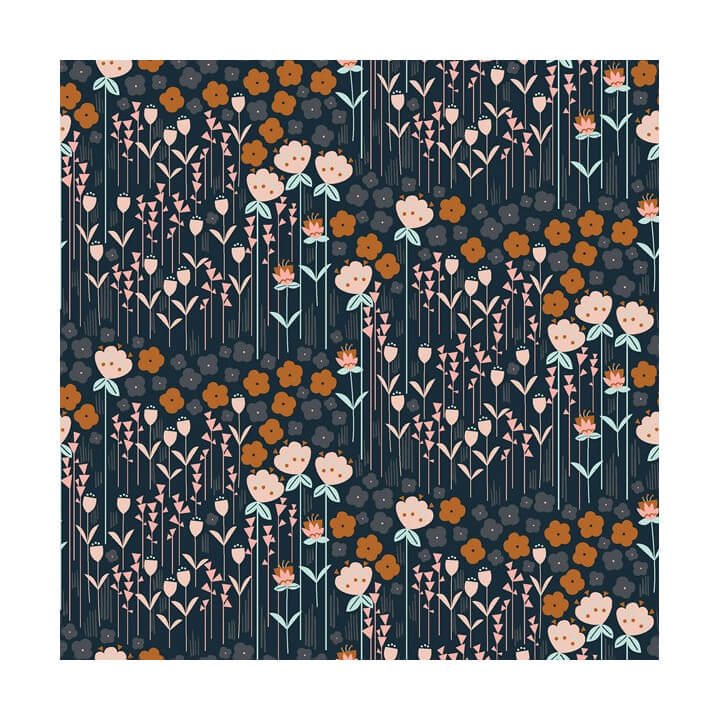 Tissu coton motifs fleurs Emilia rouille, rose et menthe - Cotton and Steel