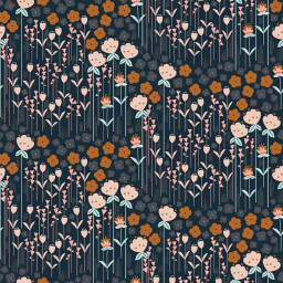 Tissu coton motifs fleurs Emilia rouille, rose et menthe - Cotton and Steel